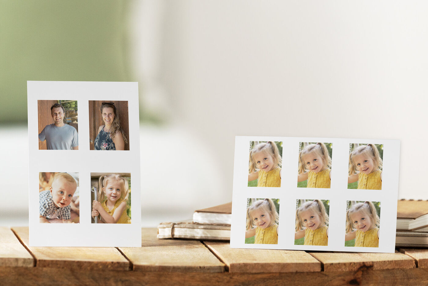 Due biglietti d'auguri creativi con foto di amici e famiglia