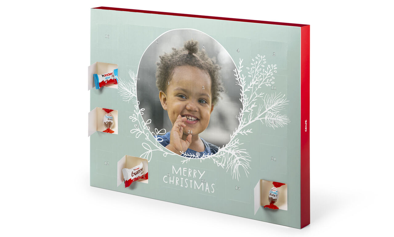 Calendario dell'Avvento con scritta Merry Christmas e adesivo di ringraziamento